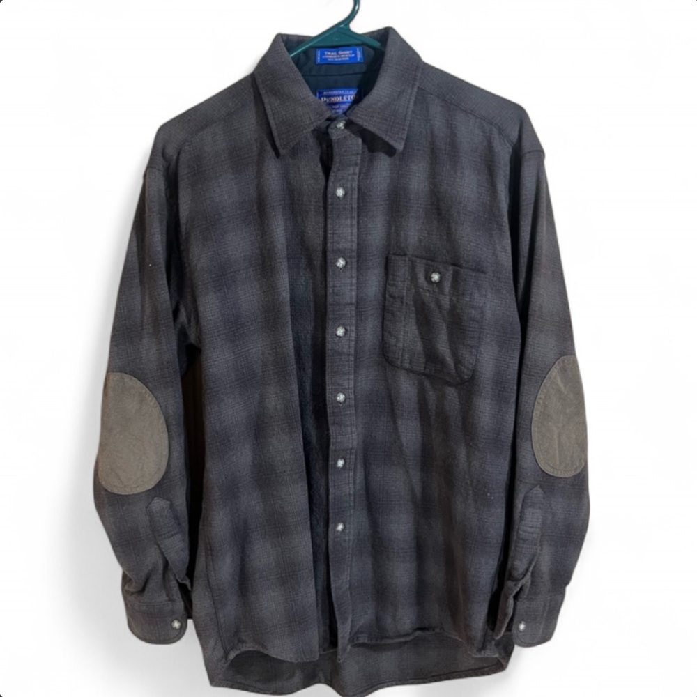 Pendleton 100% Virgin wool flannel plaid Button Up Elbow Patches Mens M